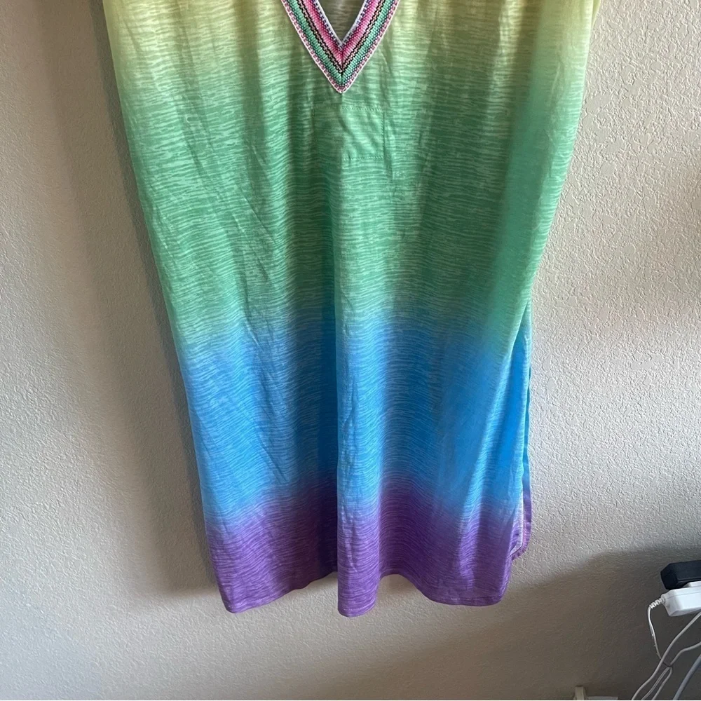 Pitusa Ombre V Back Dress Rainbow Low Back Short Sleeve Boho Womens One Size - Picture 4 of 11